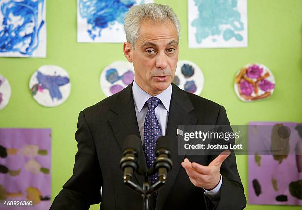 Chicago's Mayor Rahm Emanuel speaks during a news conference at Carole Robertson Center for Learning April 8, 2015 in Chicago, Illinois. Emanuel was...