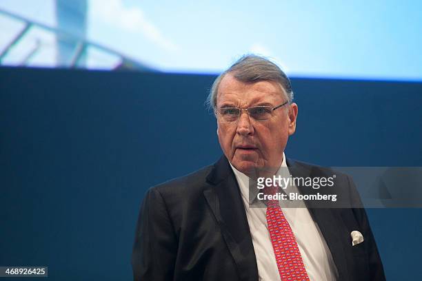 Klaus Mangold, chairman of TUI AG, reacts before the company announces their full-year earnings in Hanover, Germany, on Wednesday, Feb. 12, 2014. TUI...