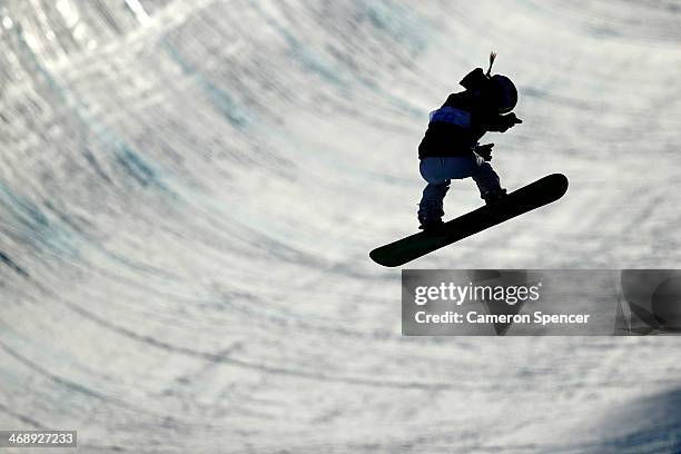 Torah Bright of Australia practices before the Snowboard Women's Halfpipe Qualification Heats on day five of the Sochi 2014 Winter Olympics at Rosa...