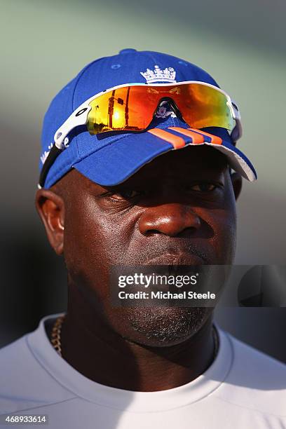 Otis Gibson the bowling coach of England during day one of the 2nd Invitational Warm Up match between St Kitts and Nevis and England at Warner Park...