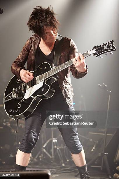 Nicola Sirkis of Indochine performs at Postbahnhof on April 8, 2015 in Berlin, Germany.