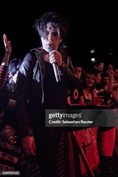 Nicola Sirkis of Indochine performs at Postbahnhof on April 8, 2015 in Berlin, Germany.