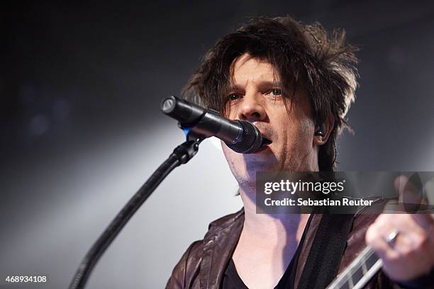 Nicola Sirkis of Indochine performs at Postbahnhof on April 8, 2015 in Berlin, Germany.
