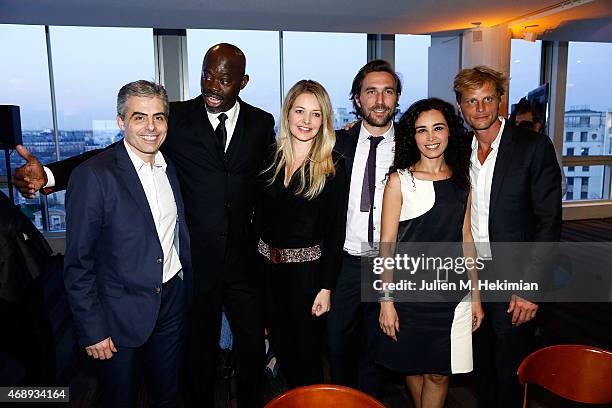 Jean-Philippe Gatien, Sylvere Cisse, Carine Galli, Arnaud Di Pasquale, Aida Touihri and Arnaud Lemaire attend the 'Sport Citoyen' Diner at UNESCO on...