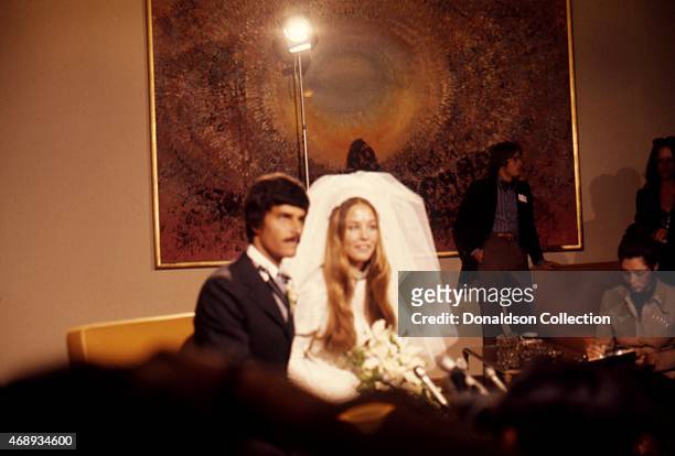 Legendary swimmer Mark Spitz marries Suzy Weiner at the Beverly Hills Hotel on May 6, 1973 in Los Angeles, California.