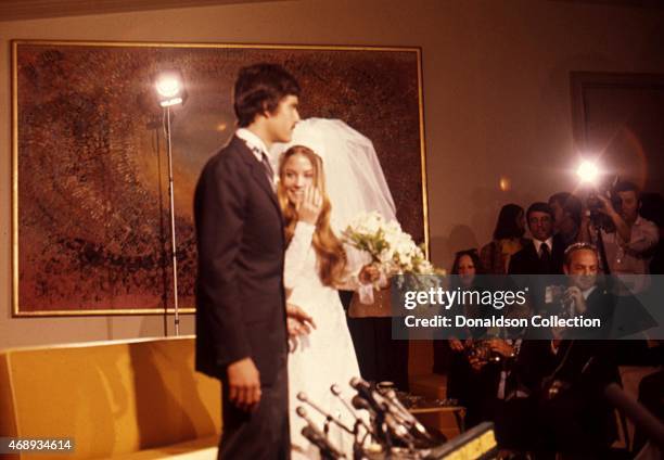 Legendary swimmer Mark Spitz marries Suzy Weiner at the Beverly Hills Hotel on May 6, 1973 in Los Angeles, California.