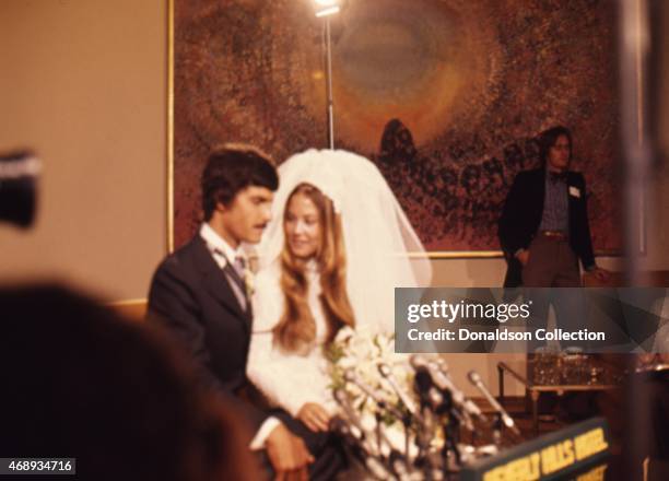 Legendary swimmer Mark Spitz marries Suzy Weiner at the Beverly Hills Hotel on May 6, 1973 in Los Angeles, California.