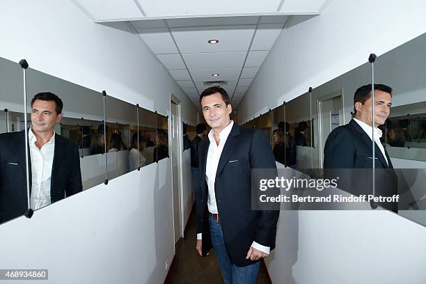 Host Olivier Minne attends the 'Vivement Dimanche' French TV Show at Pavillon Gabriel on April 8, 2015 in Paris, France.