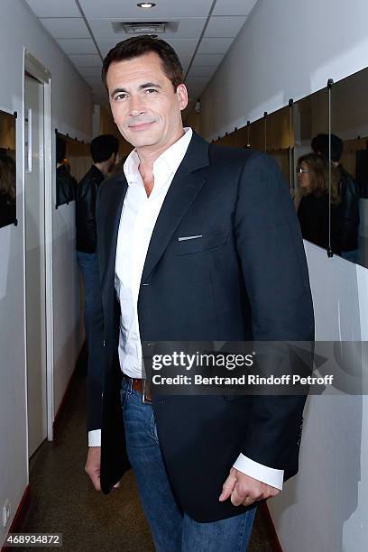 Host Olivier Minne attends the 'Vivement Dimanche' French TV Show at Pavillon Gabriel on April 8, 2015 in Paris, France.