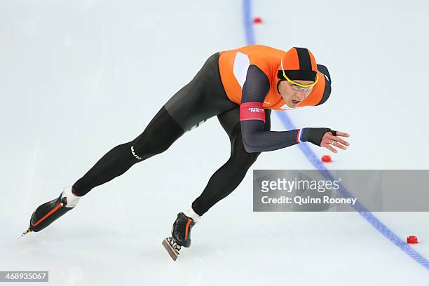 Stefan Groothuis of the Netherlands competes during the Men's 1000m Speed Skating event during day 5 of the Sochi 2014 Winter Olympics at at Adler...