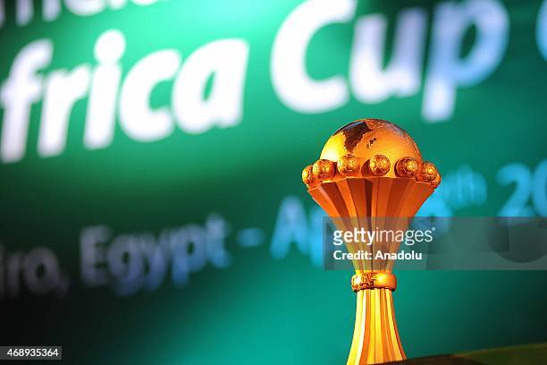 Africa Cup of Nations trophy is seen ahead of the draw for the 2017 CAN qualifiers in Cairo. The CAF announced that Gabon will host the 2017 Africa...
