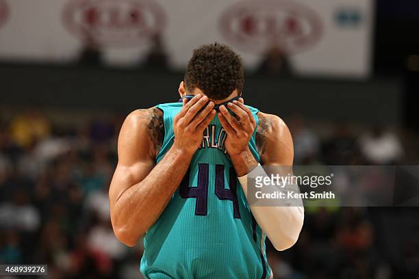 Jeff Taylor of the Charlotte Hornets gets ready to shoot a free throw against the Toronto Raptors during the game at the Time Warner Cable Arena on...