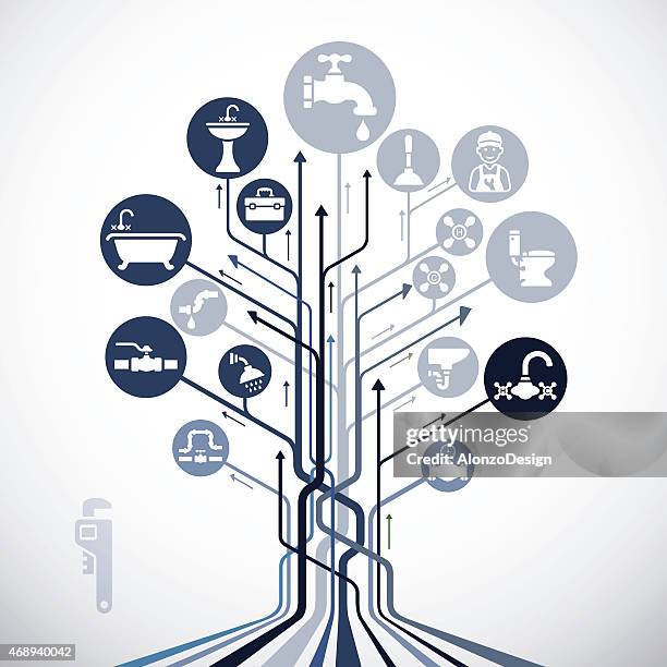 abstrakte installation tree - kanalisationsabflüsse stock-grafiken, -clipart, -cartoons und -symbole