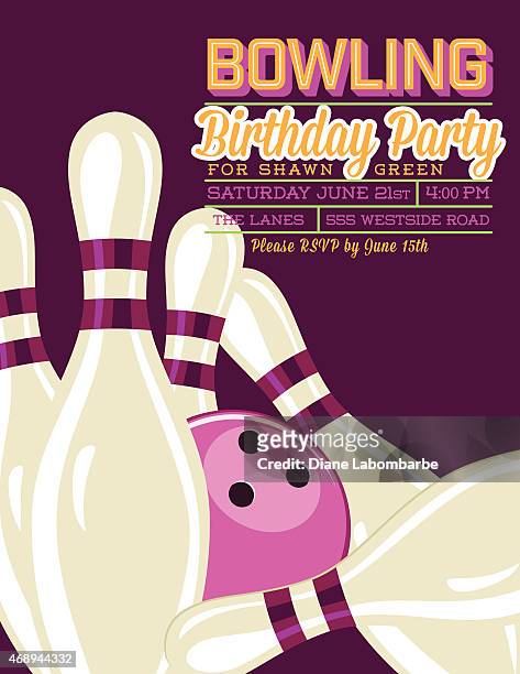 retro-bowling geburtstagsparty einladung vorlage  - bowling stock-grafiken, -clipart, -cartoons und -symbole