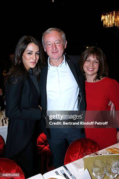 Singer Sofia Essaidi, Writer Yann Queffelec and his wife Servanne attend the 'Paris Merveilles', Lido New Revue : Opening Gala on April 8, 2015 in...