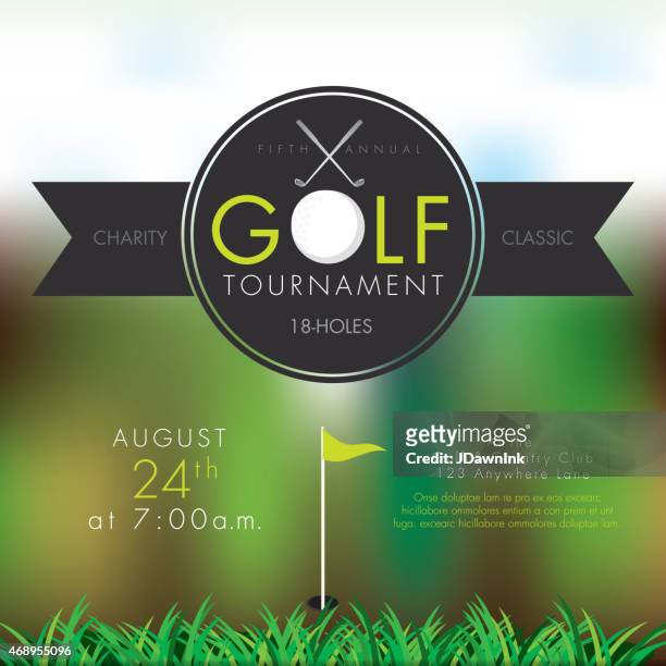 ilustrações, clipart, desenhos animados e ícones de torneio de golfe elegante modelo de design de convite de bokeh - torneio de golfe
