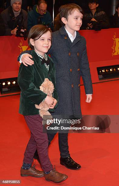 Actors Winta McGrath and Zen McGrath attend the 'Aloft' premiere during 64th Berlinale International Film Festival at Berlinale Palast on February...