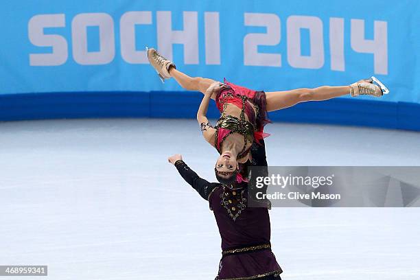 Vera Bazarova and Yuri Larionov of Russia compete in the Figure Skating Pairs Free Skating during day five of the 2014 Sochi Olympics at Iceberg...