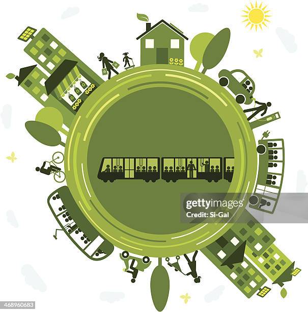 ilustraciones, imágenes clip art, dibujos animados e iconos de stock de transporte sostenible. - movilidad sostenible