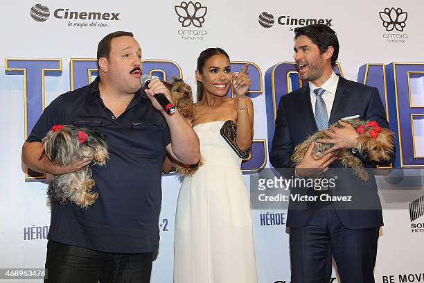 Actor Kevin James, actress Daniella Alonso and actor Eduardo Verastegui attend the "Paul Blart: Mall Cop 2" Mexico City advance screening at Cinemex...