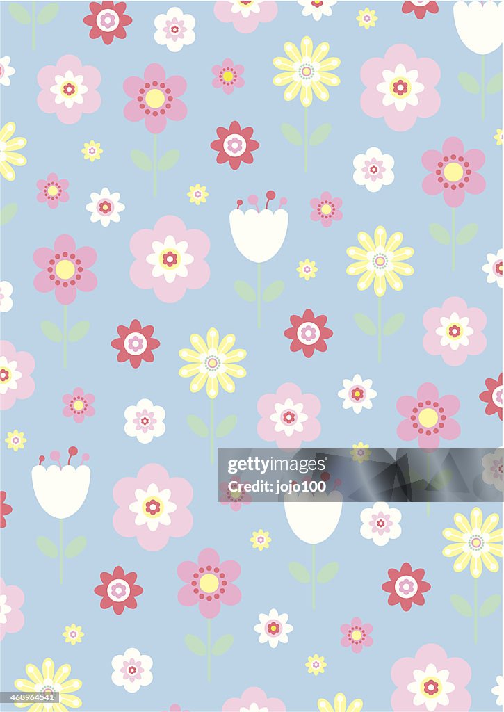 Retro Spring Flowers In A Repeat Pattern High-Res Vector Graphic ...