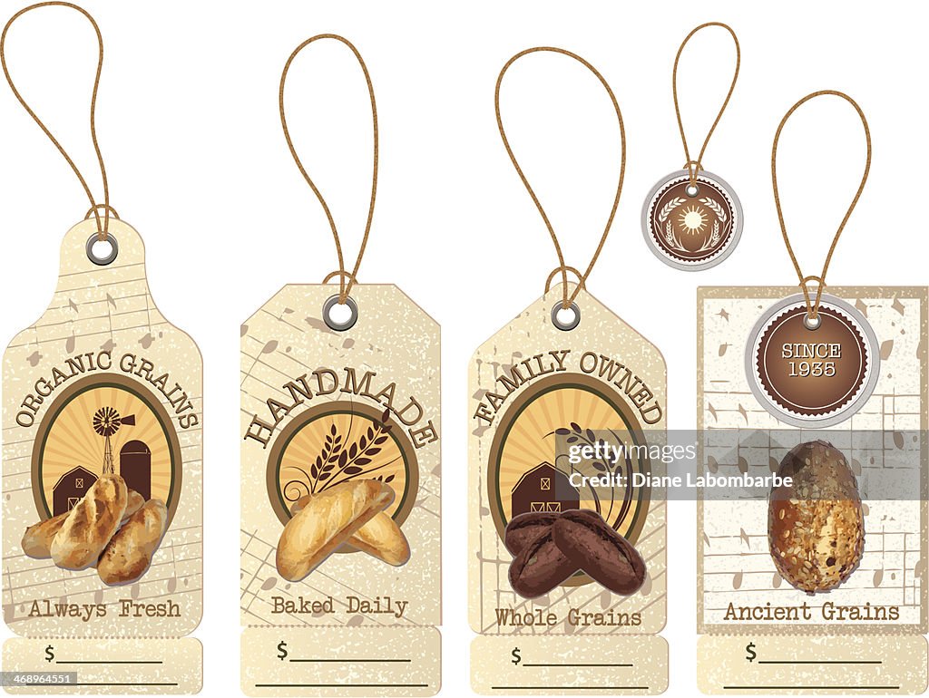 Textured Bread Labels Bakery Tag With String High-Res Vector Graphic ...