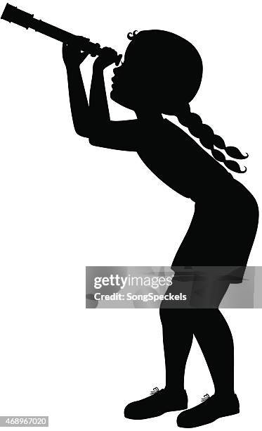 little girl looking through telescope - braided hair stock illustrations