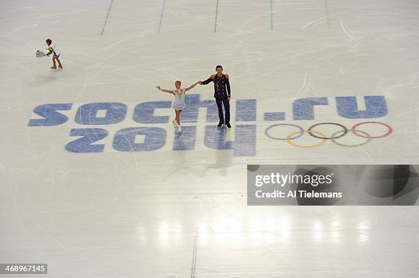 Winter Olympics: Aerial view of Russia Tatiana Volosozhar and Maxim Trankov in action during Pairs Short Program at Iceberg Skating Palace. Sochi,...