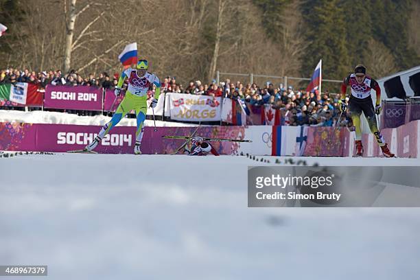 Winter Olympics: Slovenia Katja Visnar and Germany Denise Herrmann in action during Women's Sprint Free Semifinals at Laura Cross-Country Ski &...