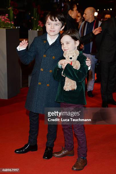 Actors Zen McGrath and Winta McGrath attend the 'Aloft' premiere during 64th Berlinale International Film Festival at Berlinale Palast on February...