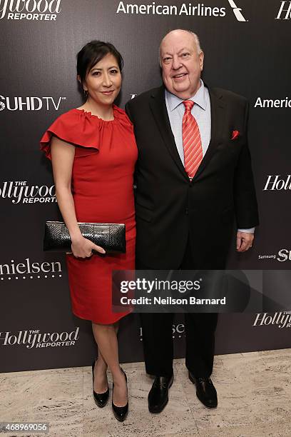 Janice Min and Roger Ailes attend 'The 35 Most Powerful People In Media' celebrated by The Hollywoood Reporter at Four Seasons Restaurant on April 8,...