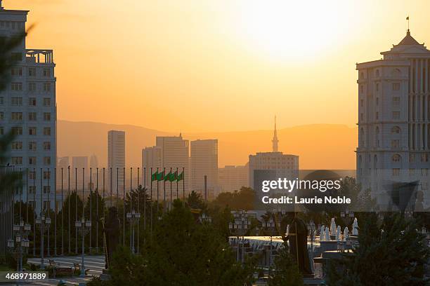 sunset over ashgabat, turkmenistan - ashgabat turkmenistan fotografías e imágenes de stock