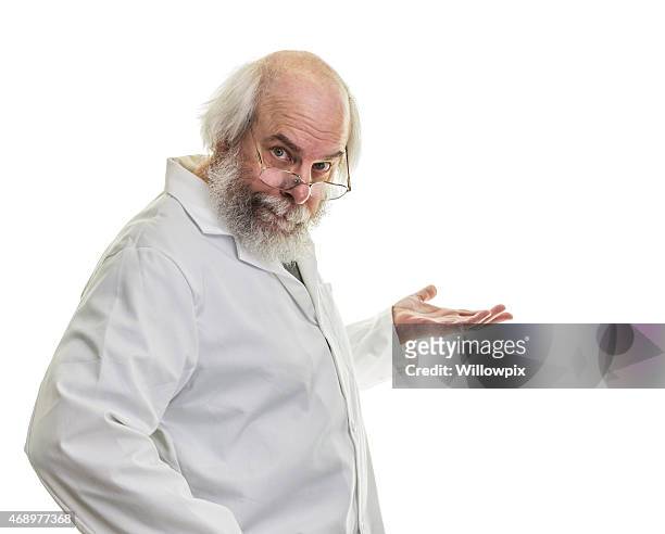 long hair senior man professor with palm up - long beard stockfoto's en -beelden