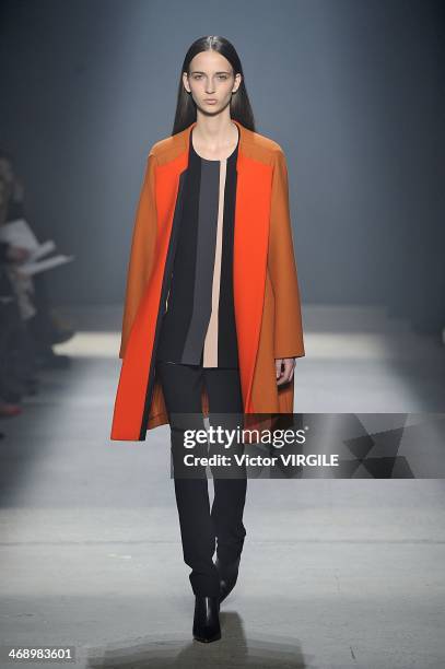 Model walks the runway at the Narciso Rodriguez Ready to Wear Fall/Winter 2014-2015 fashion show during New York Fashion Week at SIR Stage37 on...