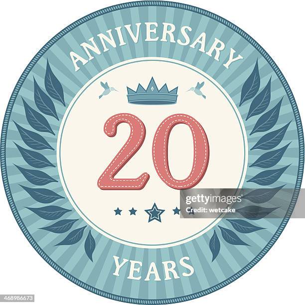twenty years anniversary badge - 20th anniversary stock illustrations
