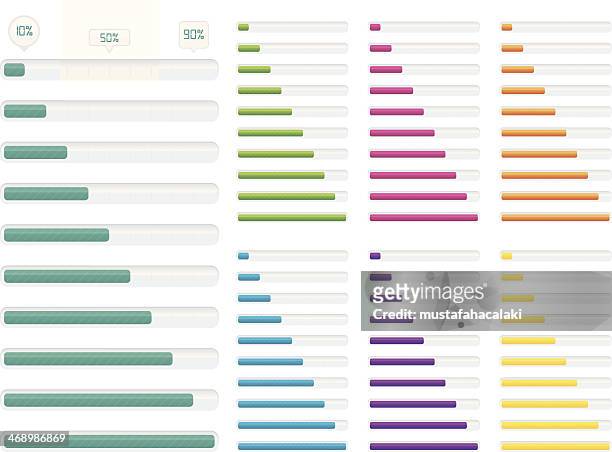 glossy progress bars with indicators - progress bar stock illustrations