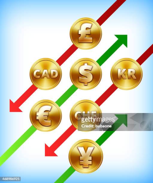international gold coins rise and fall - krona stock illustrations