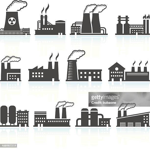 factory black & white royalty free vector arts set - factory stock illustrations
