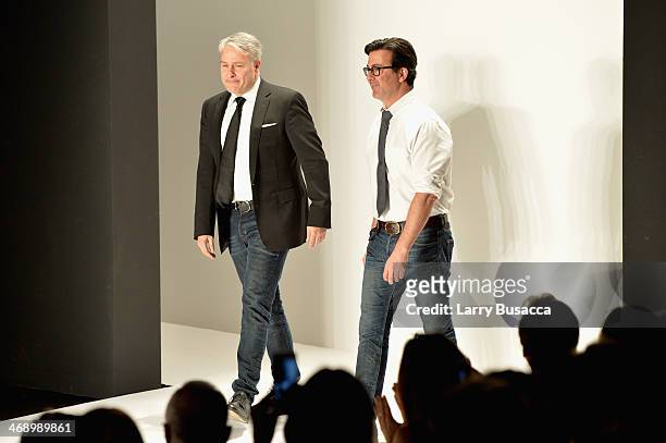 Designers Ken Kaufman and Isaac Franco of Kaufmanfranco attend the Kaufmanfranco fashion show during Mercedes-Benz Fashion Week Fall 2014 at The...