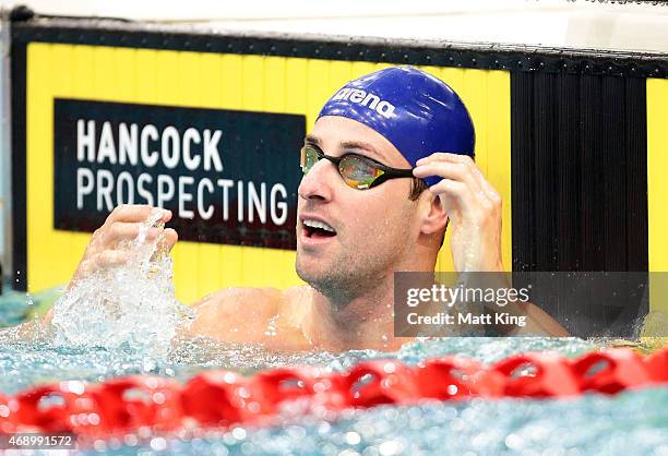 James Magnussen celebrates winning the Men's 50m Freestyle Final during day seven of the Australian National Swimming Championships at Sydney Olympic...