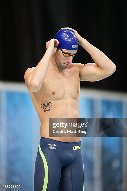 James Magnussen prepares for the Men's 50m Freestyle Final during day seven of the Australian National Swimming Championships at Sydney Olympic Park...