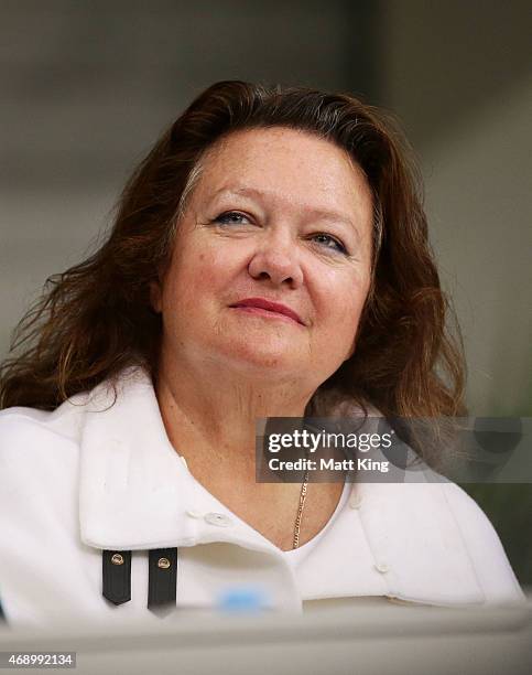 Gina Rinehart attends day seven of the Australian National Swimming Championships at Sydney Olympic Park Aquatic Centre on April 9, 2015 in Sydney,...