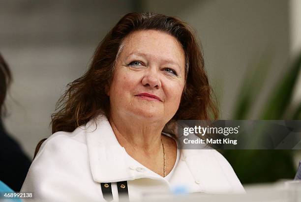 Gina Rinehart attends day seven of the Australian National Swimming Championships at Sydney Olympic Park Aquatic Centre on April 9, 2015 in Sydney,...