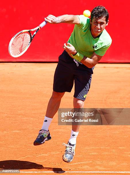 Nicolas Almagro of Spain serves during a tennis match between Nicolas Almagro and Horacio Zeballos as part of ATP Buenos Aires Copa Claro on February...