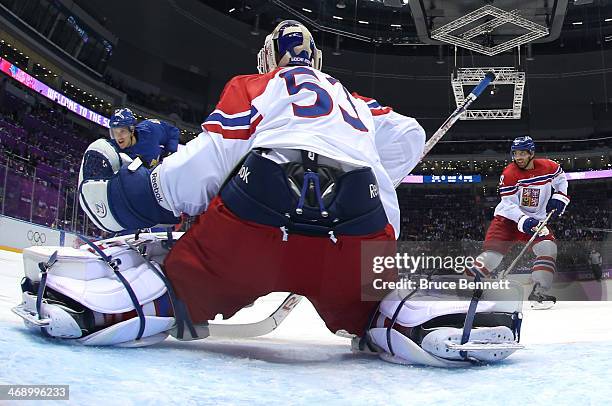 Alexander Salak of Czech Republic tends goal against Sweden during the Men's Ice Hockey Preliminary Round Group C game on day five of the Sochi 2014...