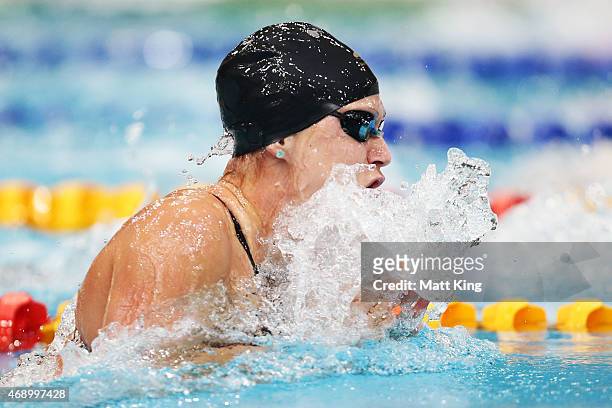 Lorna Tonks competes in the Women's 50m Breastroke Semi Final during day seven of the Australian National Swimming Championships at Sydney Olympic...