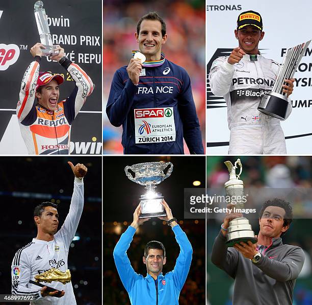 In this composite image a comparison has been made between the Laureus World Sportman Of The Year 2015 Nominees, MotoGP Rider Marc Marquez of Spain...