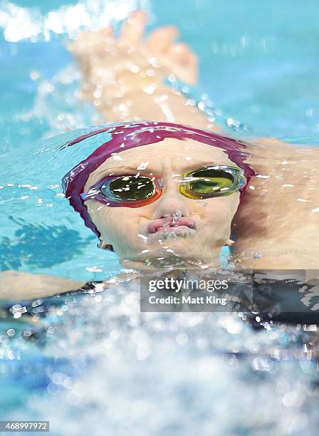 Madison Wilson competes in the Women's 200m Backstroke Final during day seven of the Australian National Swimming Championships at Sydney Olympic...