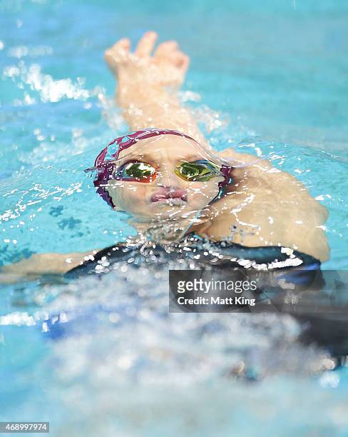 Madison Wilson competes in the Women's 200m Backstroke Final during day seven of the Australian National Swimming Championships at Sydney Olympic...
