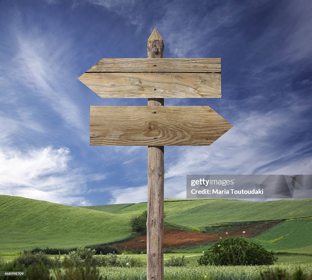 Wooden sign in the nature